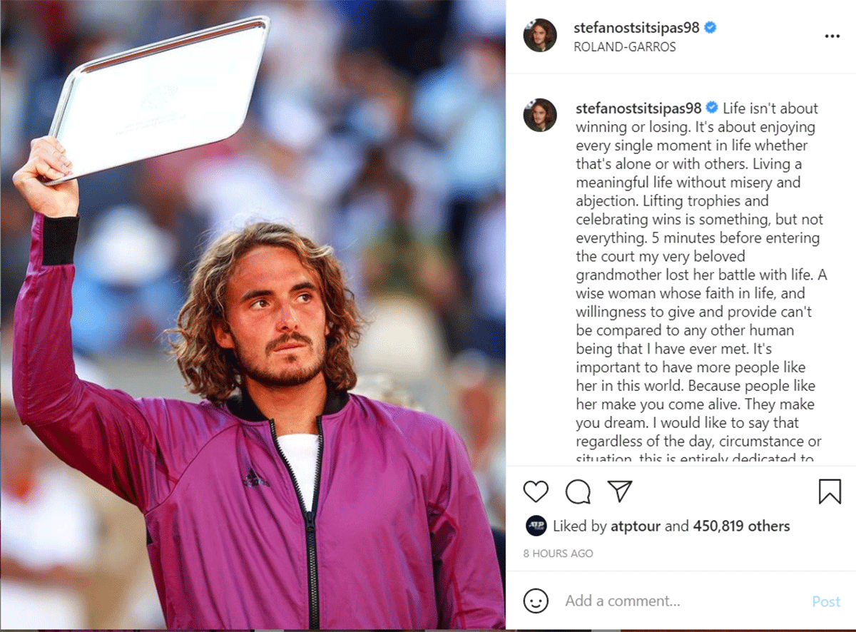 Stefanos Tsitsipas's Instagram post