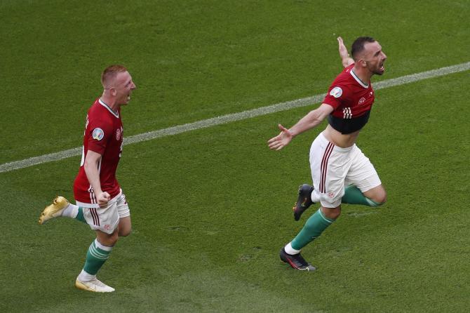 Attila Fiola celebrates after putting Hungary ahead