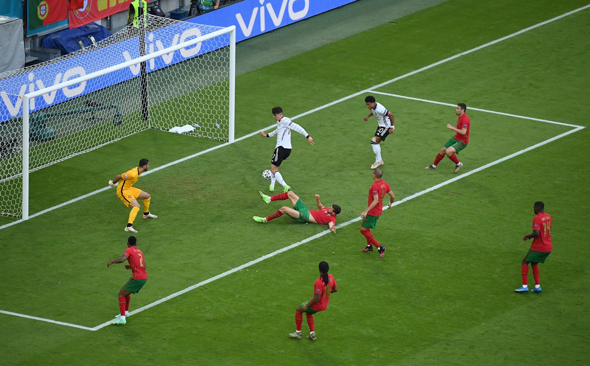 Kai Havertz scores Germany's third goal past Portugal goalkeeper Rui Patricio during the Euro 2020 Group F match, at Football Arena Munich, on Saturday