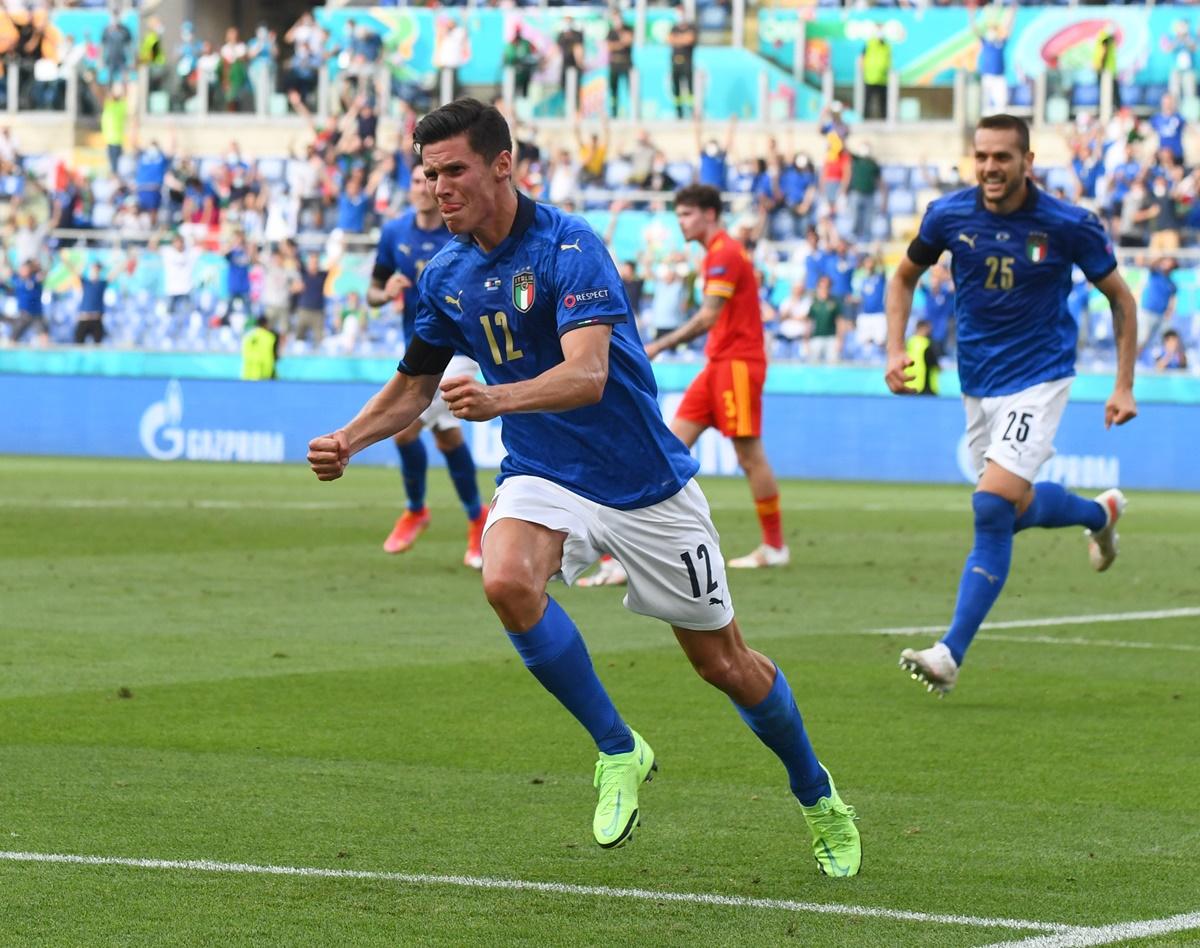 Matteo Pessina celebrates after scoring.