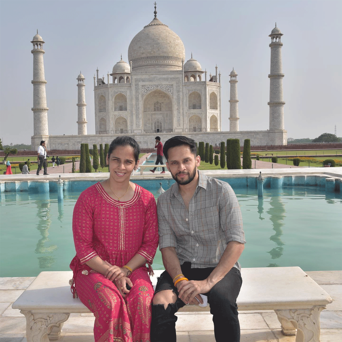 Saina Nehwal and her husband P Kashyap at the Taj Mahal