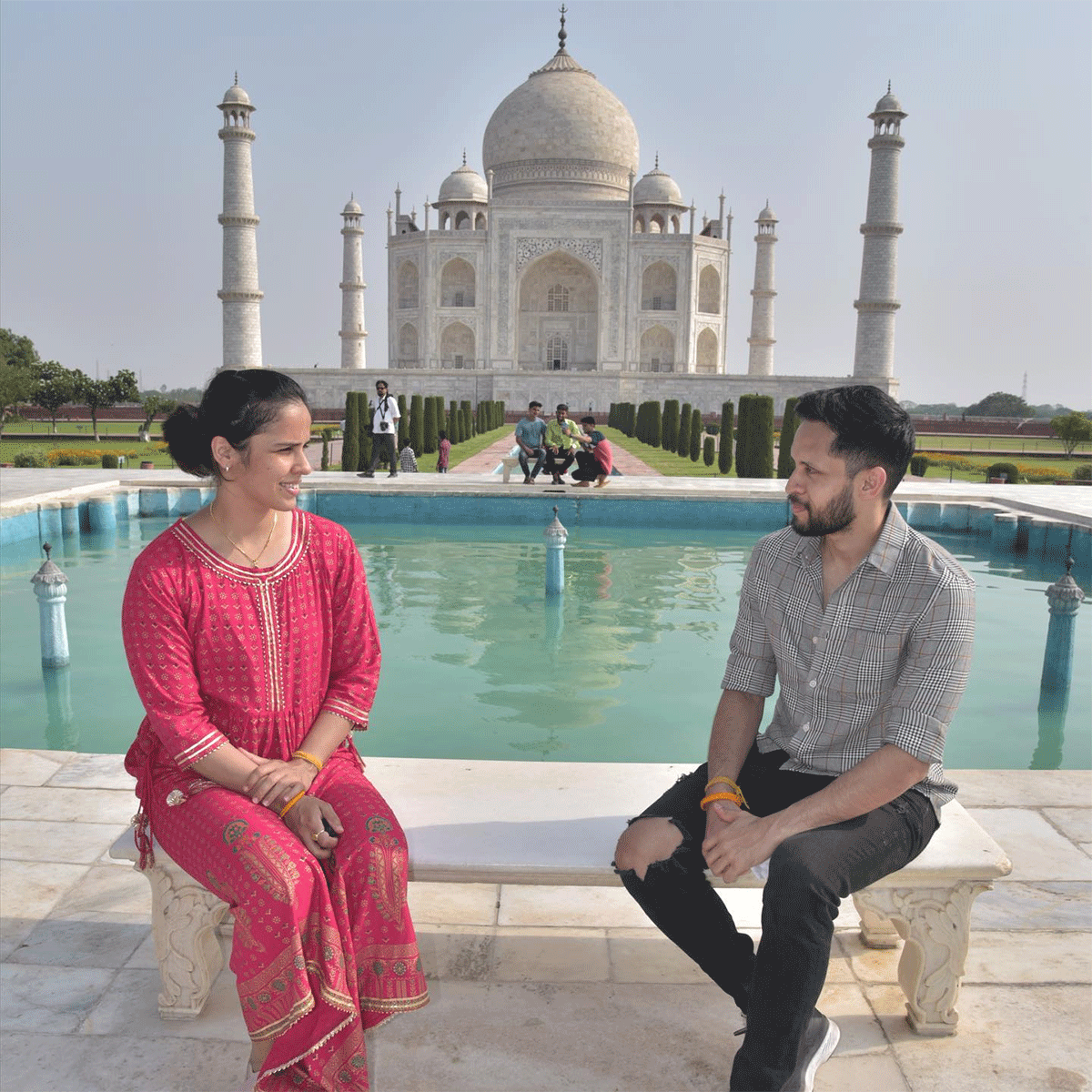Saina Nehwal and her husband P Kashyap at the Taj Mahal
