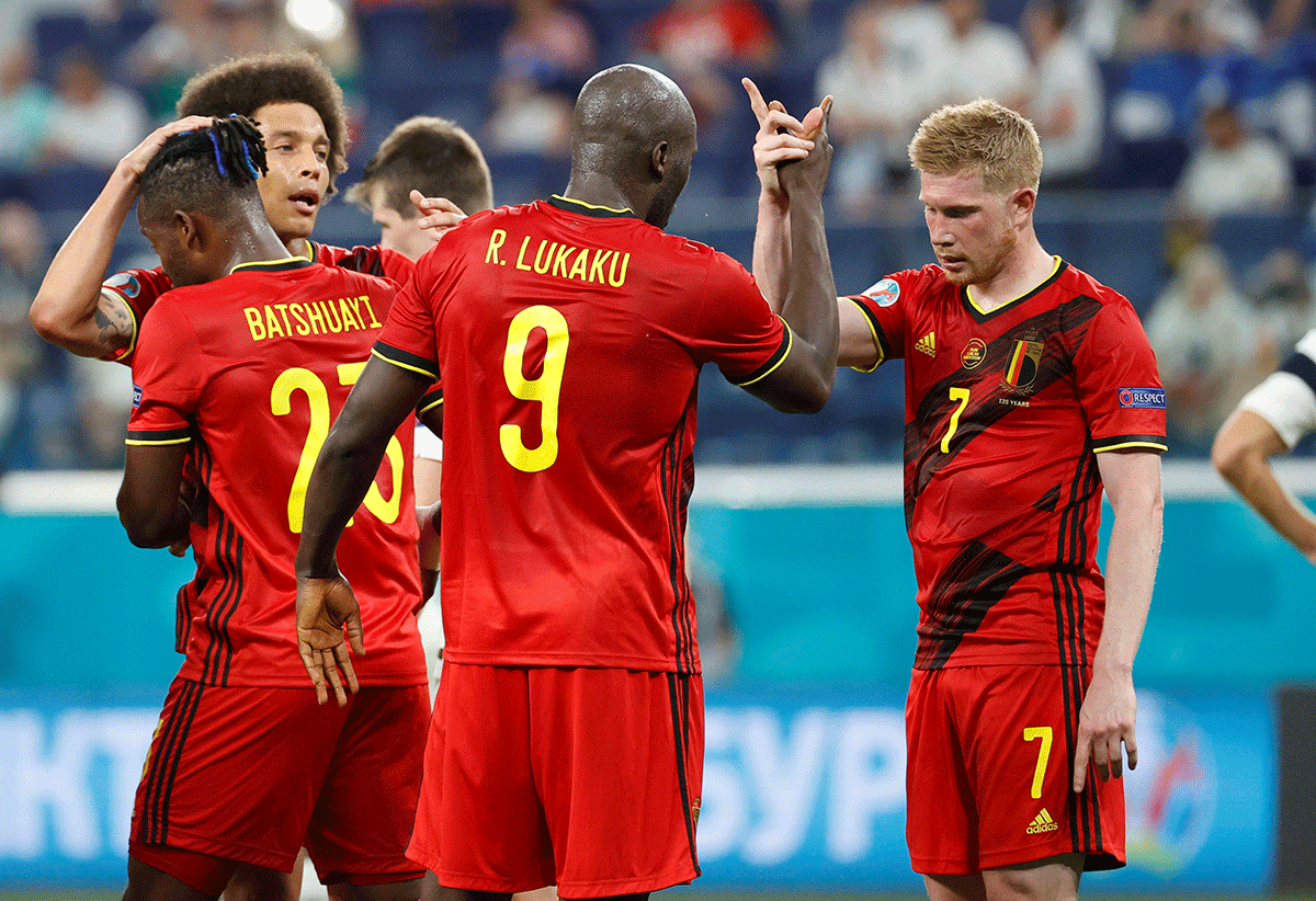 Belgium's Romelu Lukaku celebrates scoring a goal with teammates. The juxtaposition between the match-winning capabilities of Ronaldo and Belgium’s own prolific marksman Romelu Lukaku adds intrigue to the game at La Cartuja stadium