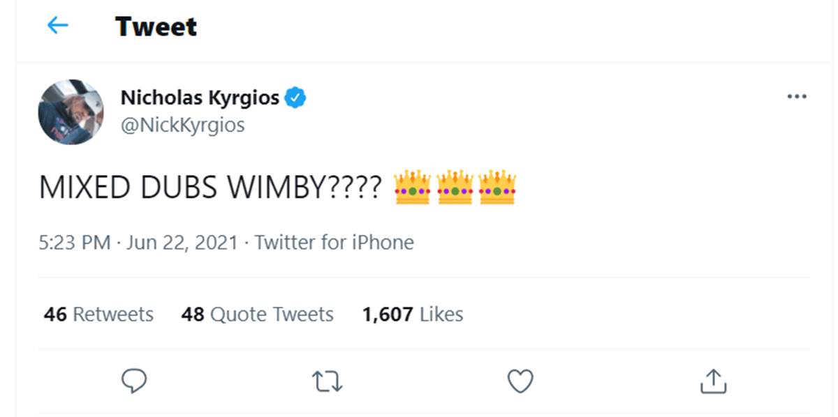 Nick Kygios's tweet