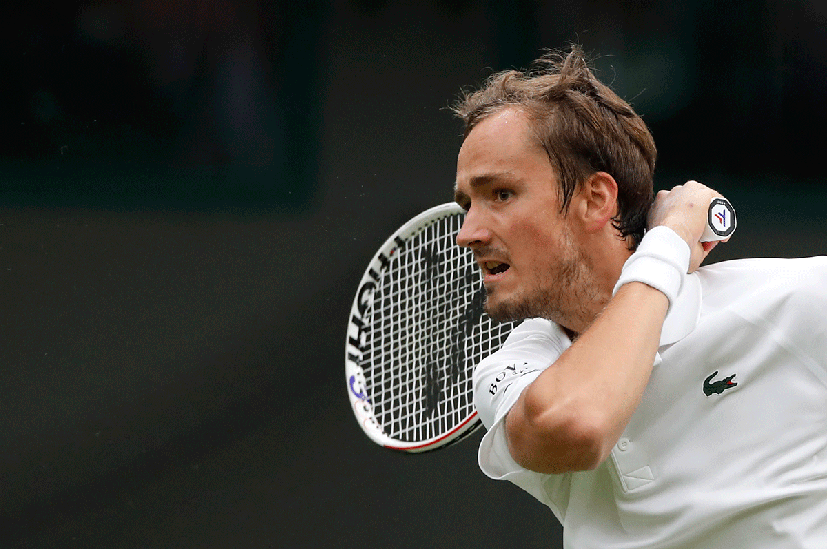 Russia's Daniil Medvedev in action during his first round match against Germany's Jan-Lennard Struff