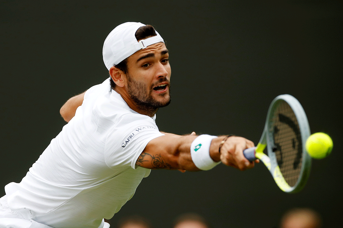 Italy's Matteo Berrettini in action during his first round match against Argentina's Guido Pella