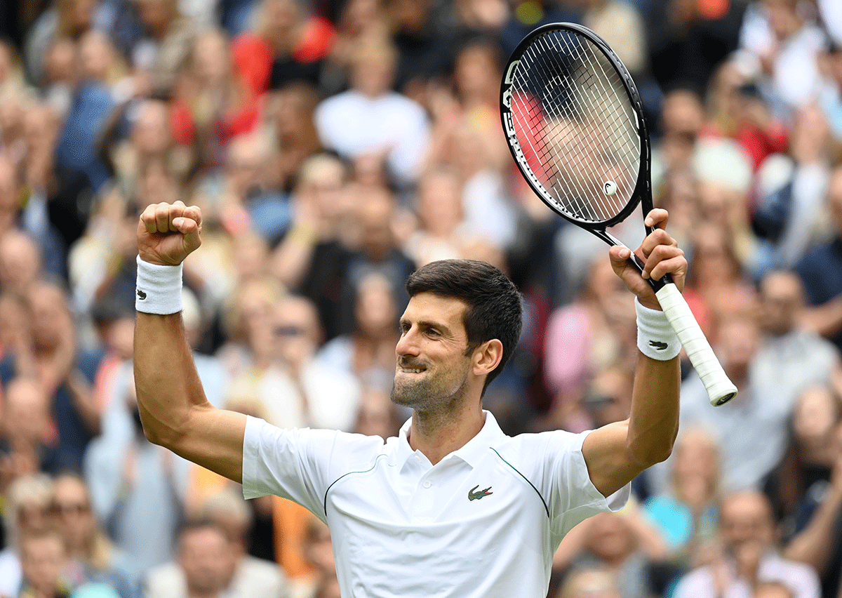 Serbia'a Novak Djokovic celebrate winning his second round match against South Africa's Kevin Anderson 