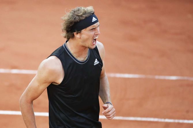 Germany's Alexander Zverev reacts during his first round match against Germany's Oscar Otte