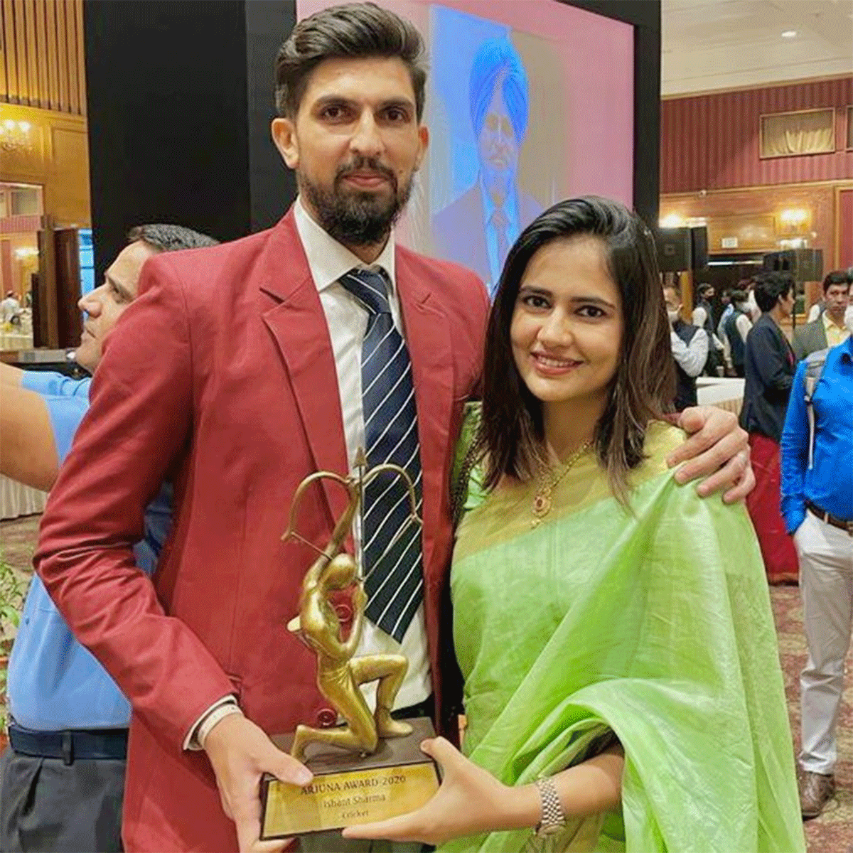 Ishant Sharma and his wife Pratima Singh with the Arjuna Award