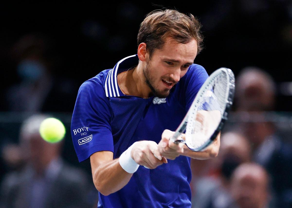 Russia's Daniil Medvedev in action during his semi-final match against Germany's Alexander Zverev, at the Paris Masters, Accor Arena, Paris, France, on Saturday.