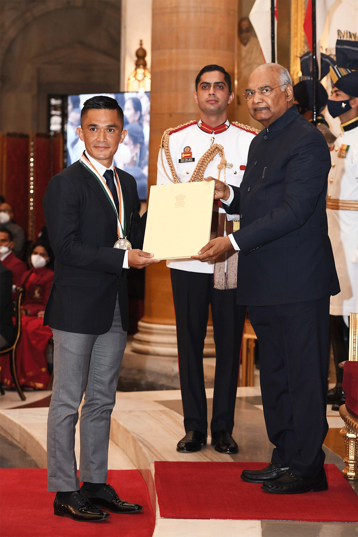 India football captain Sunil Chhetri was bestowed with the Khel Ratna Award on Saturday