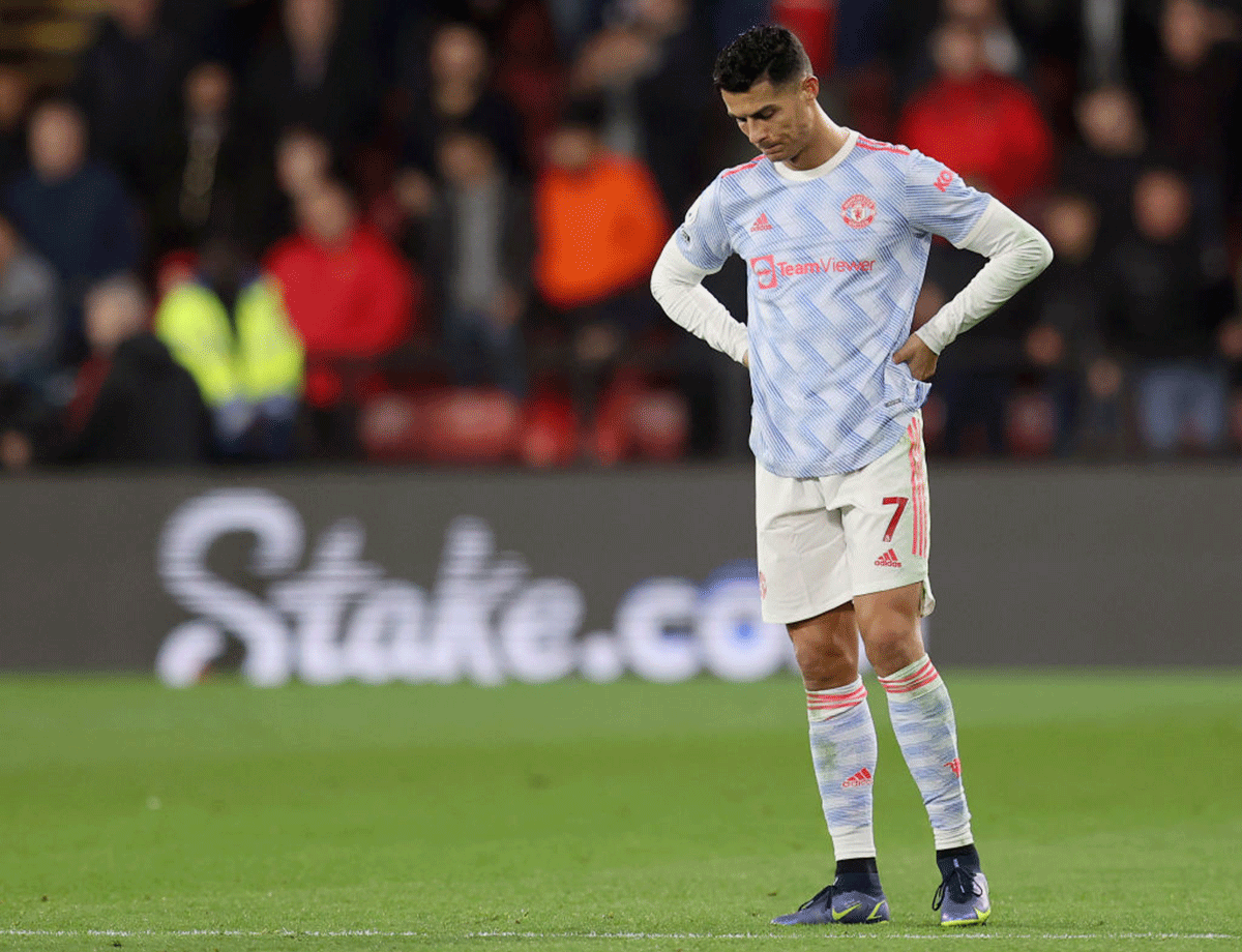 Manchester United's Cristiano Ronaldo cuts a dejected figure during the match against Watford at Vicarage Road in Watford