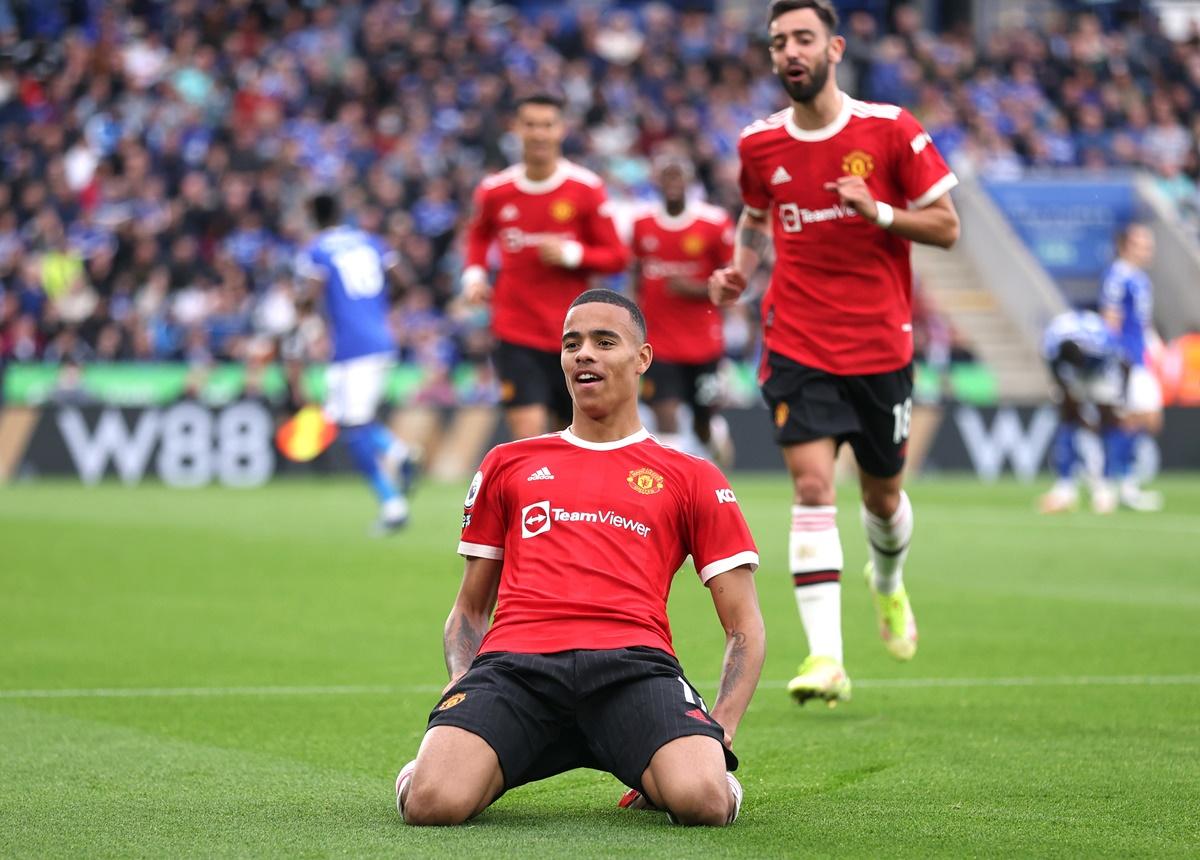 Mason Greenwood celebrates after putting Manchester United ahead.