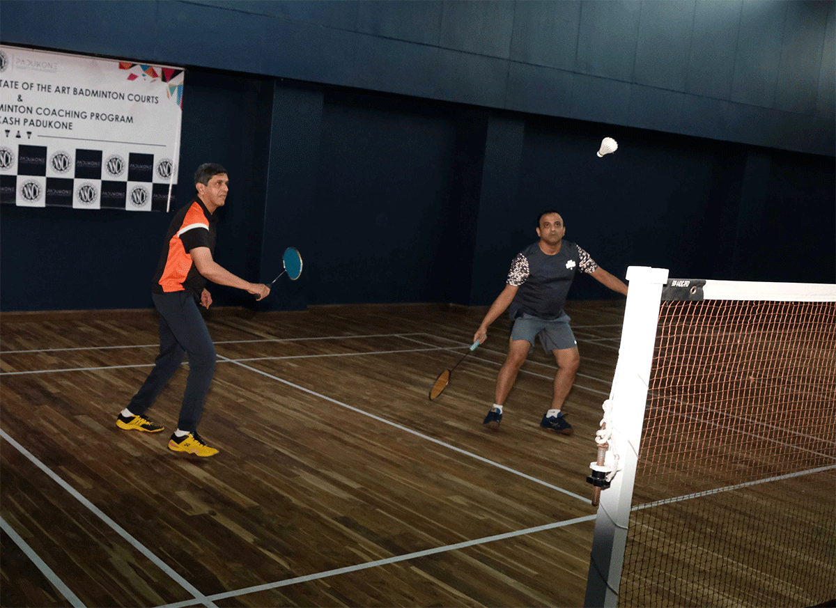 Prakash Padukone plays badminton on the revamped badminton courts at the NSCI in Mumbai on Tuesday