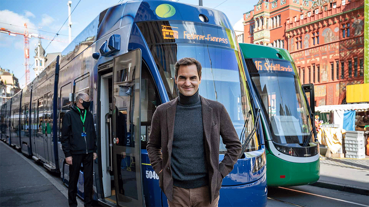 Tennis legend Roger Federer is all smiles at the inauguration of the Federer Express tram service