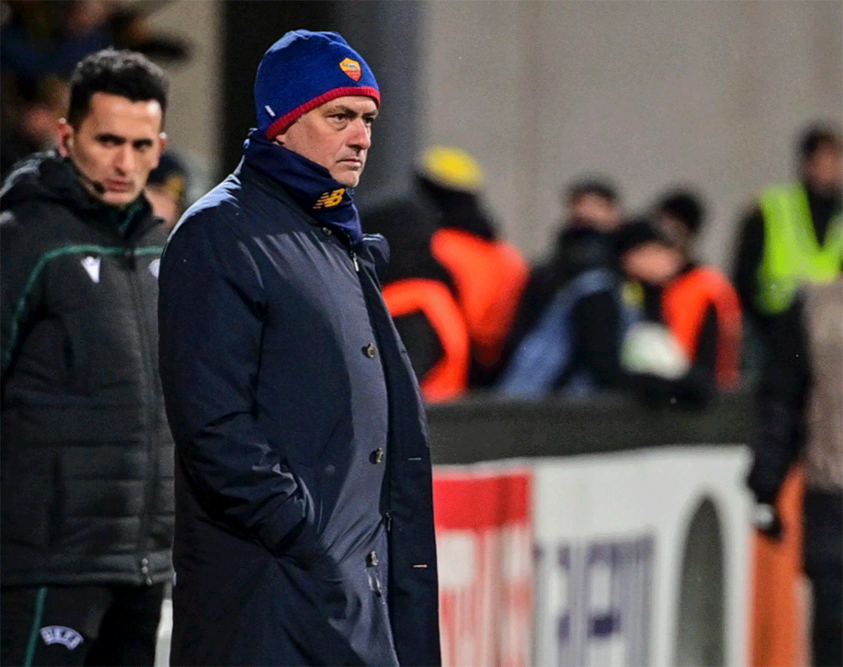 AS Roma coach Jose Mourinho watches in disbelief during the team's 6-1 loss