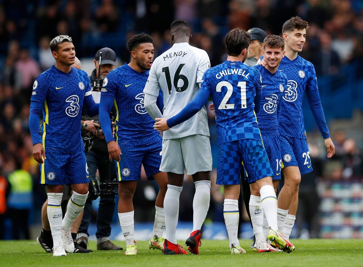 Chelsea's players celebrate after the match.