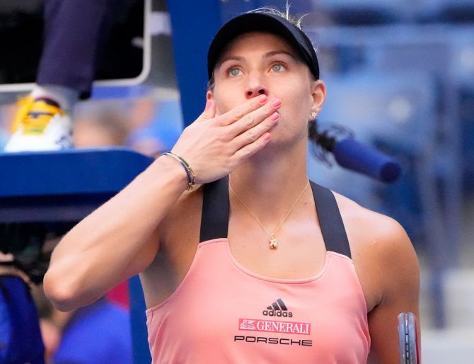 Germany's Angelique Kerber blows kisses to the crowd after beating Anhelina Kalinina of the Ukraine. 