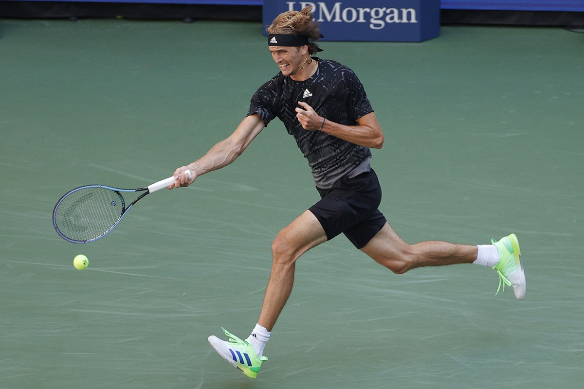 Germany's Alexander Zverev stretches for a return against Spain's Albert Ramos-Vinolas.