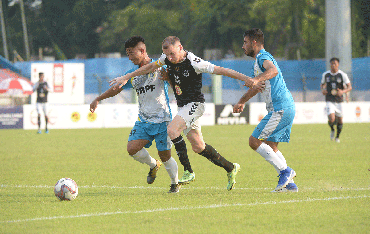 Action from the Durand Cup match played between Mohammedan Sporting and CRPF in Kolkata on Friday 