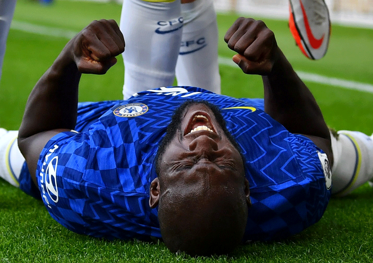 Chelsea's Romelu Lukaku celebrates scoring their first goal against Aston Villa at Stamford Bridge in London
