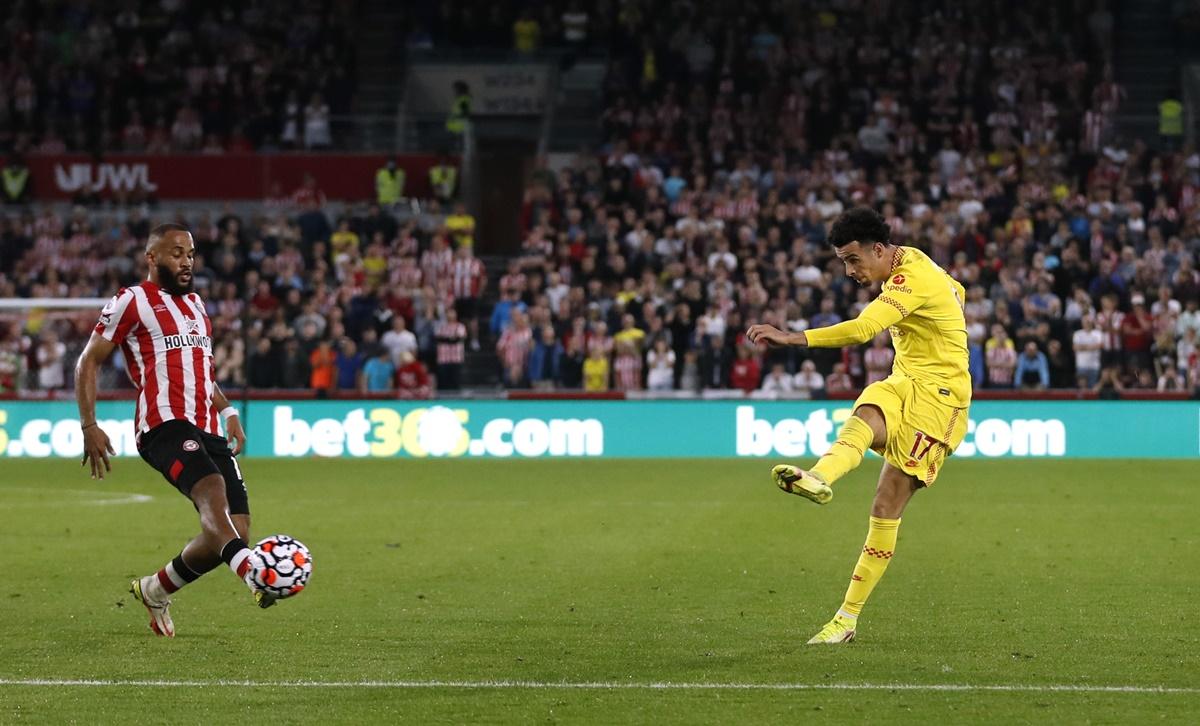 Curtis Jones scores Liverpool's third goal.