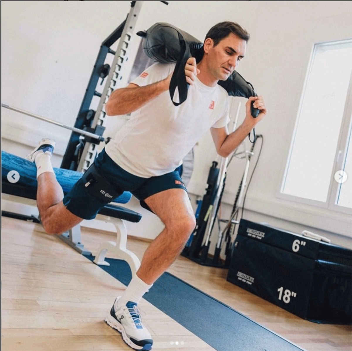 Roger Federer at a rehab session 