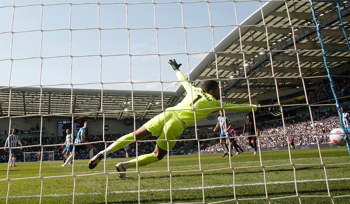  Southampton's James Ward-Prowse scores their second goal past Brighton & Hove Albion's Robert Sanchez at The American Express Community Stadium, Brighton, Britain.