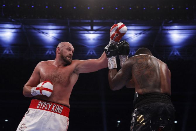Tyson Fury in action against Dillian Whyte.