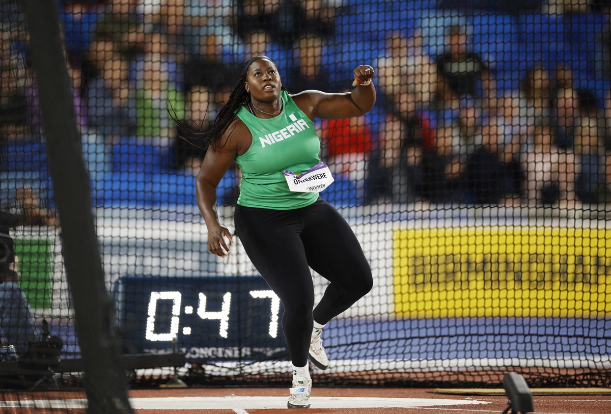 Nigeria's Chioma Onyekwere in action during the women's Discus Throw final.