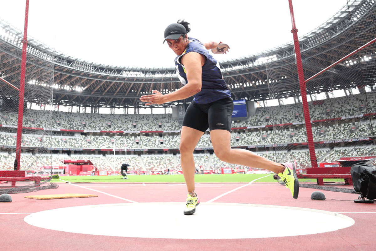 39-year-old Seema Punia produced a best throw of 55.92m. 
