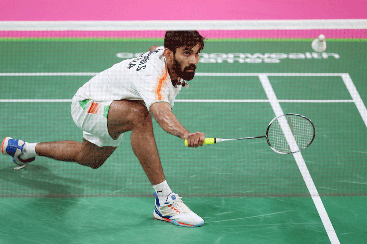 Kidambi Srikanth in action during Badminton Men's Singles - Gold Medal Match against Malaysia on day 5 of the Birmingham 2022 Commonwealth Games at NEC Arena in Birmingham on Tuesday