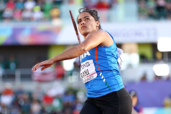 Annu Rani threw the javelin 58.70 metres to take top spot in the women's event 