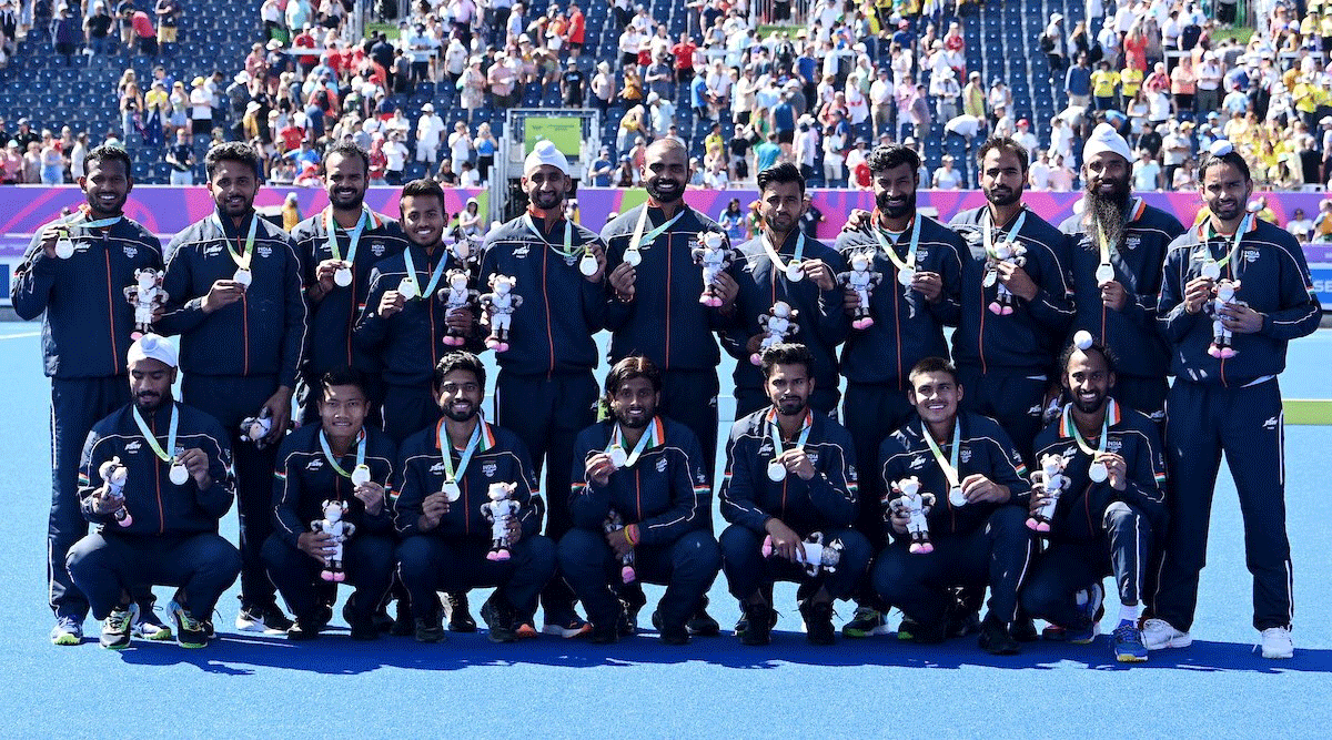 The Indian men's hockey team with their CWG silver medal on Monday