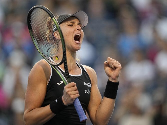 Brazil's Beatriz Haddad Maia reacts after winning a point against Karolina Pliskova in the semi-finals.