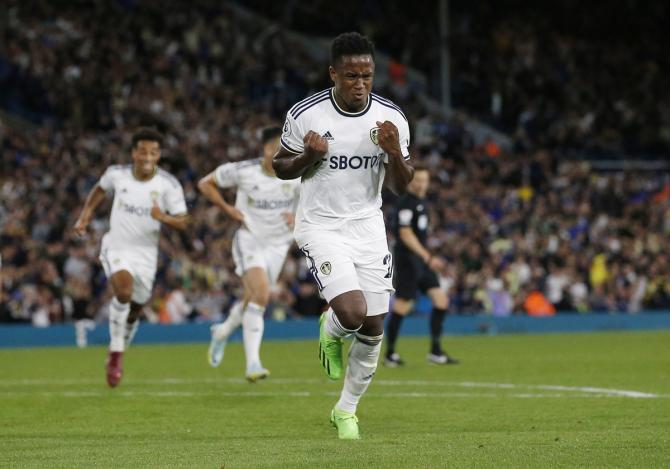 Luis Sinisterra celebrates scoring the equaliser for Leeds United against Everton at Elland Road, Leeds.