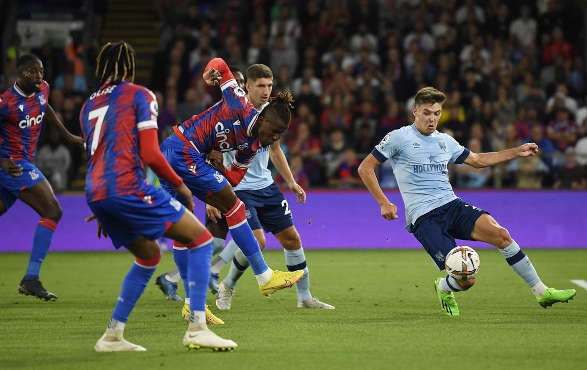 Wilfried Zaha scores a stunner to put  Crystal Palace ahead against Brentford, at  Selhurst Park, London.