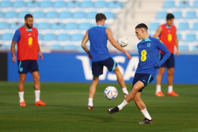 England's Phil Foden during training