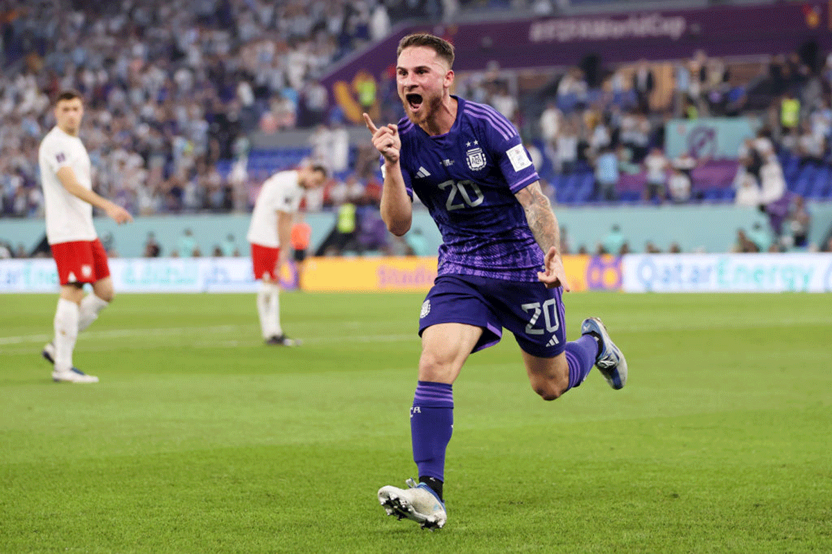 Argentina's Alexis Mac Allister celebrates after scoring their team’s first goal