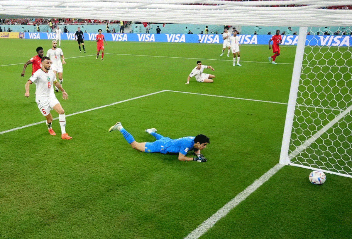 Morocco's Nayef Aguerd scores an own goal 