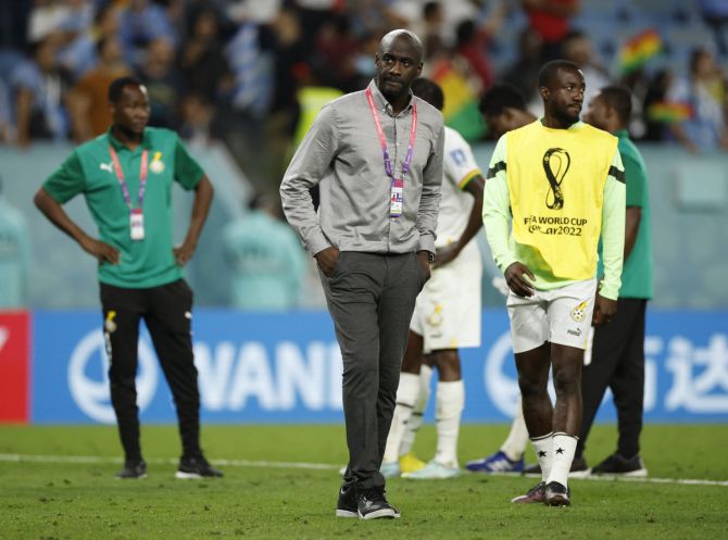 Ghana coach Otto Addo looks dejected after being eliminated from the World Cup