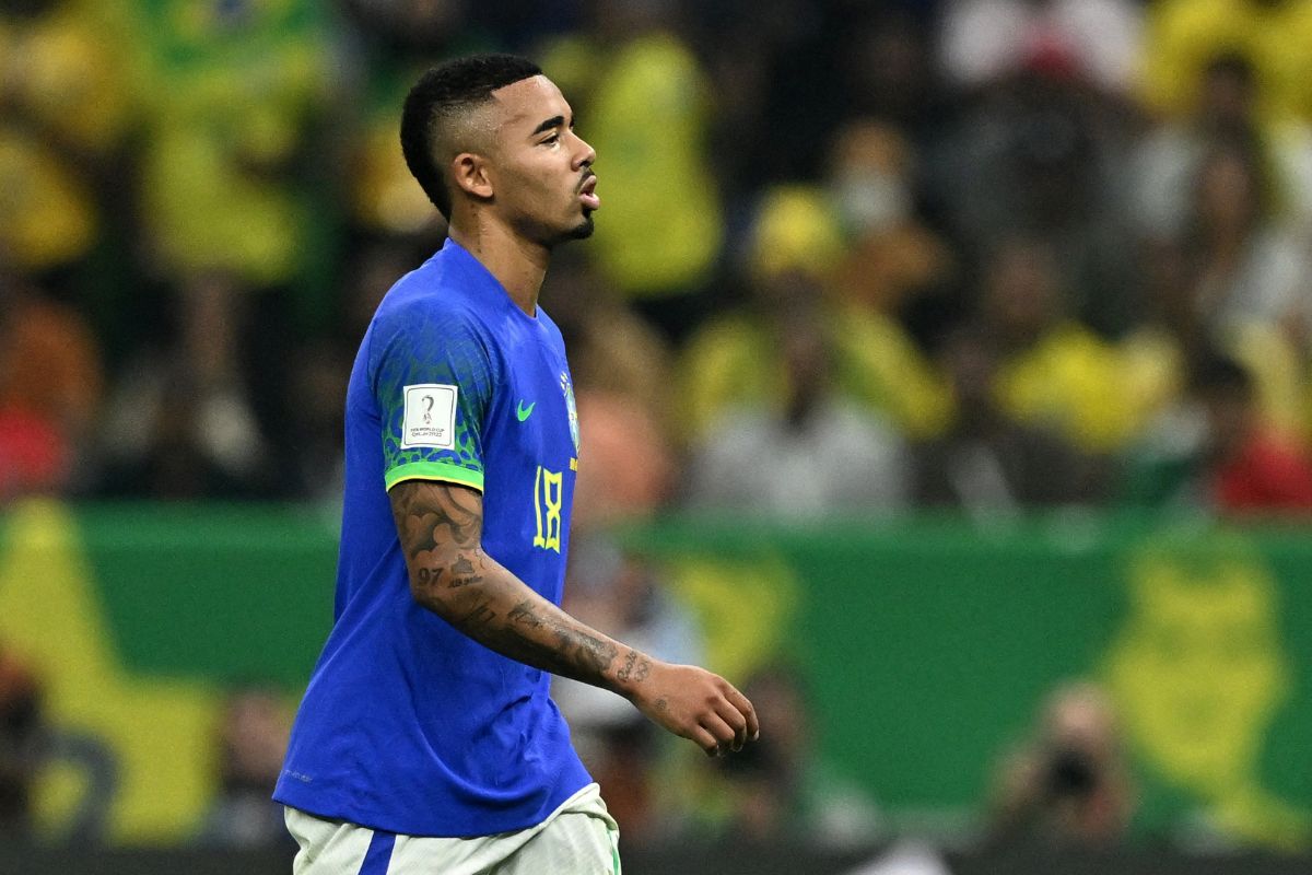 Brazil's Gabriel Jesus reacts 