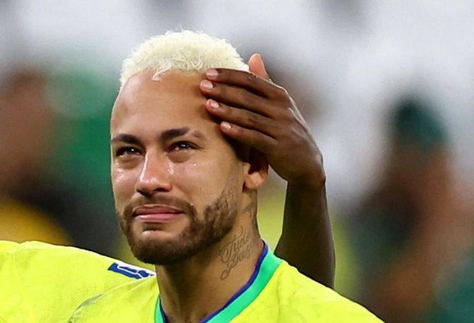 Neymar sheds tears as he walks back after Brazil's loss to  Croatia via the penalty shoot-out in the World Cup quarter-final at Education City Stadium, Doha, Qatar, on Friday.