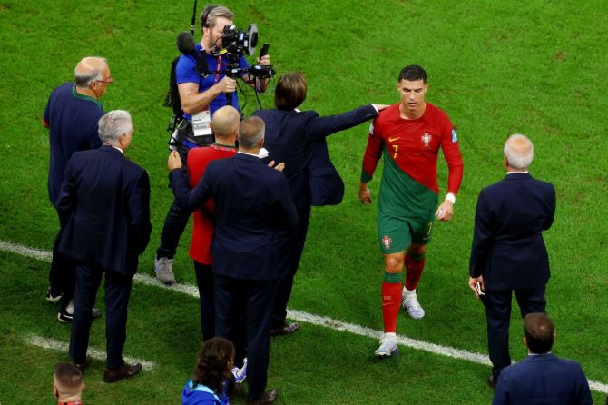 Portugal's Cristiano Ronaldo leaves the pitch after the match 