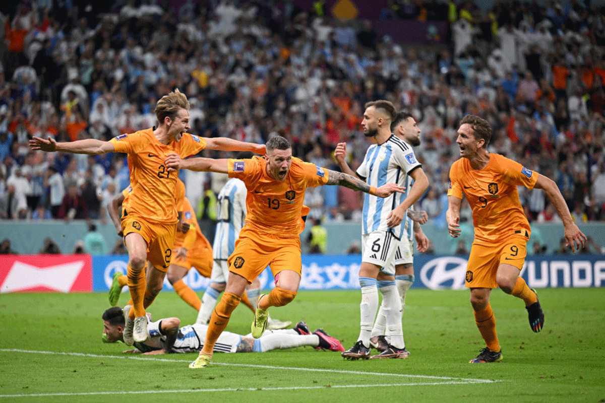 The Netherlands' Wout Weghorst celebrates after scoring the team's second goal