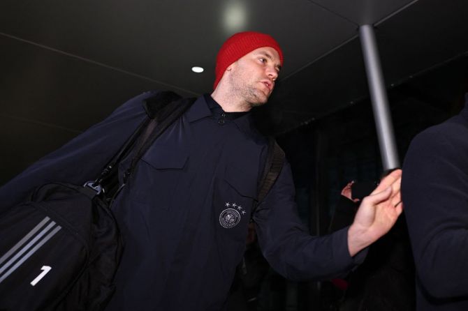 Germany's Manuel Neuer arrives from Qatar after Germany were eliminated from the World Cup