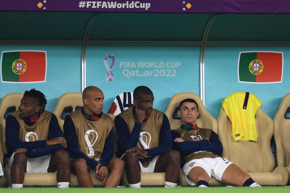 Cristiano Ronaldo of Portugal is seen on the bench