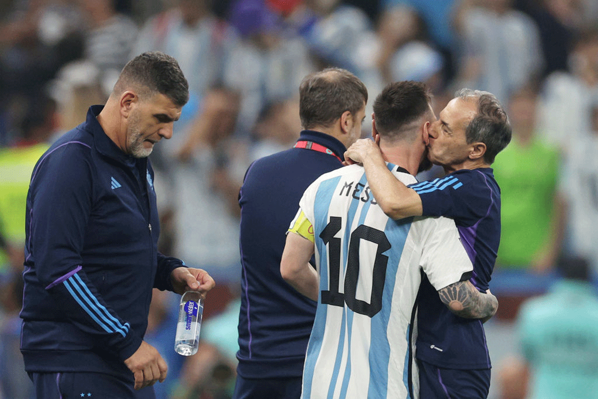 Lionel Messi of Argentina celebrates after the team's victory