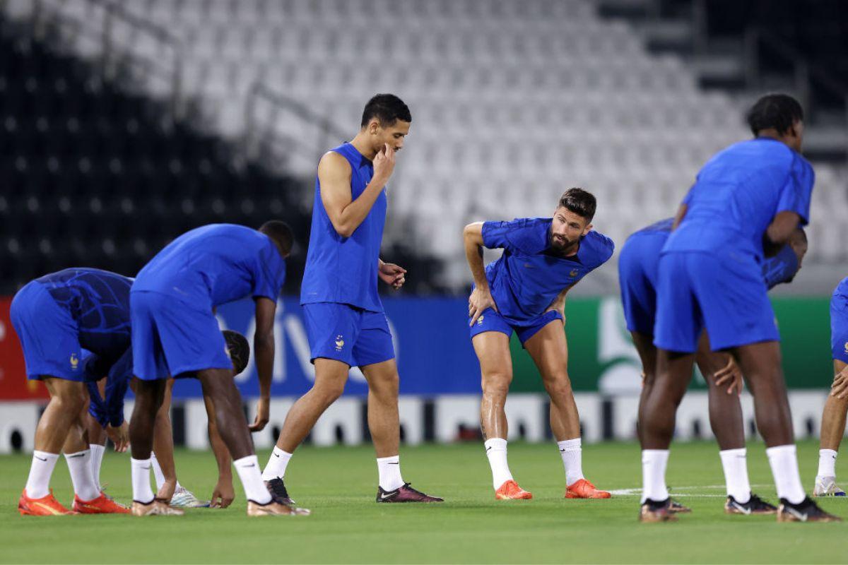 Olivier Giroud of France looks on during the France training Session