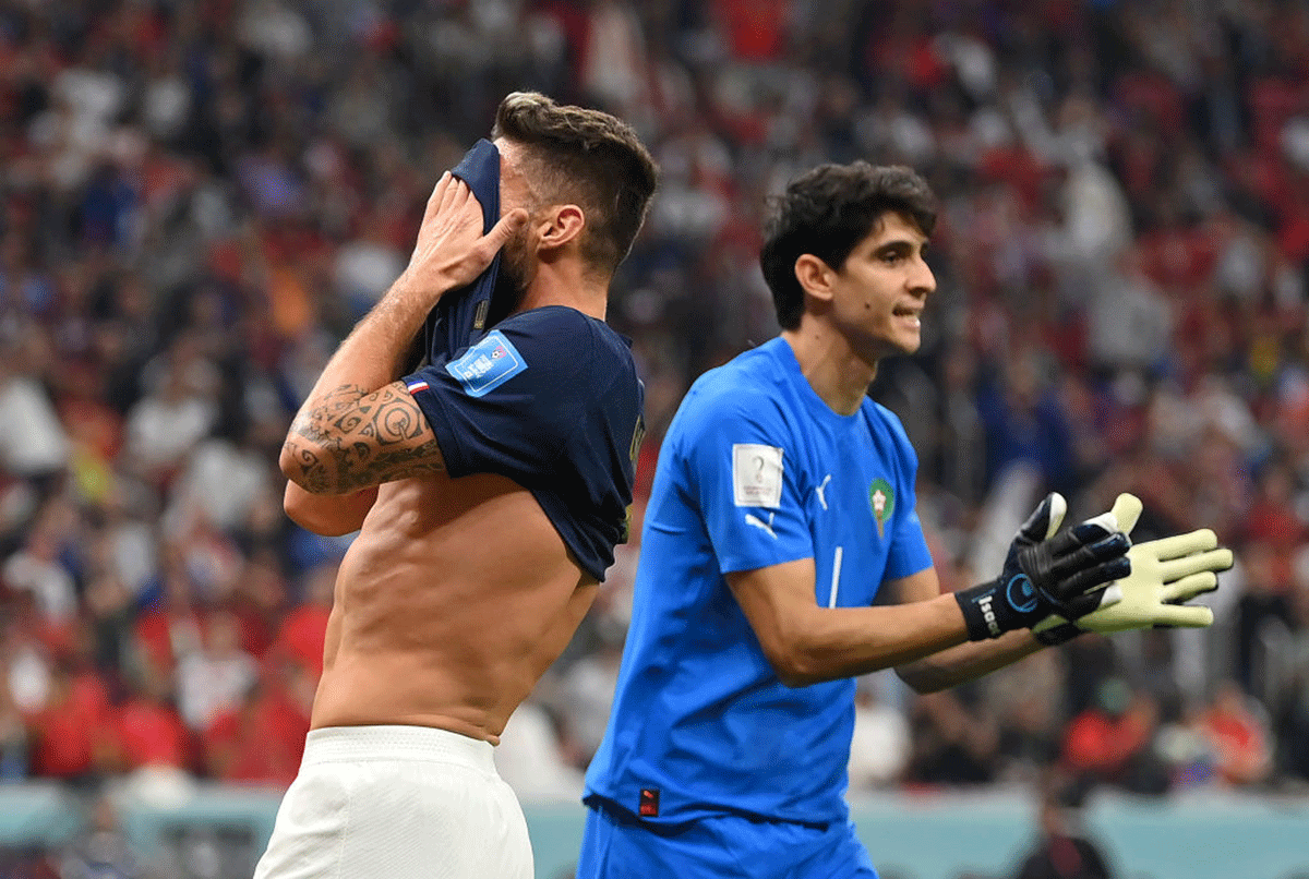 France's Olivier Giroud reacts after a missed chance 